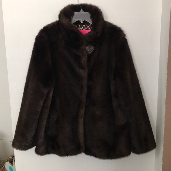 🐆NEW BETSY JOHNSON HEAVY FAUX FUR COAT SZ XL (50Wx26L) NWOT DK BROWN/LEOPARD - Picture 1 of 11